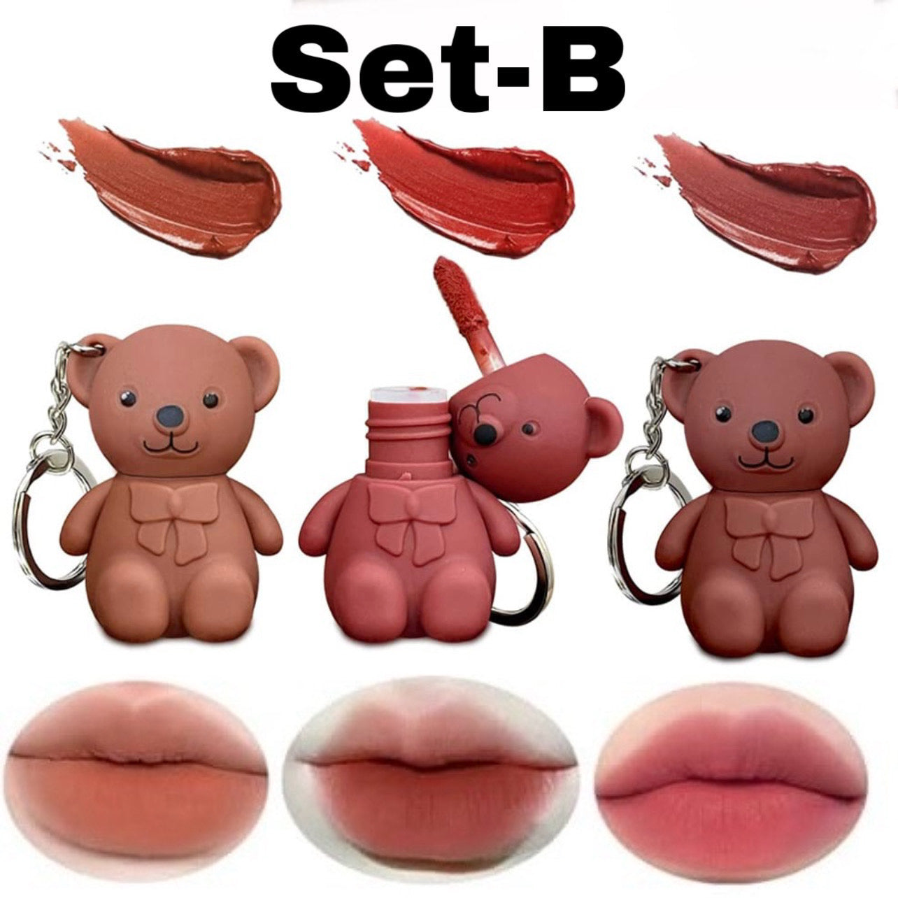 Teddy Keychain Lipsticks | Set of 3